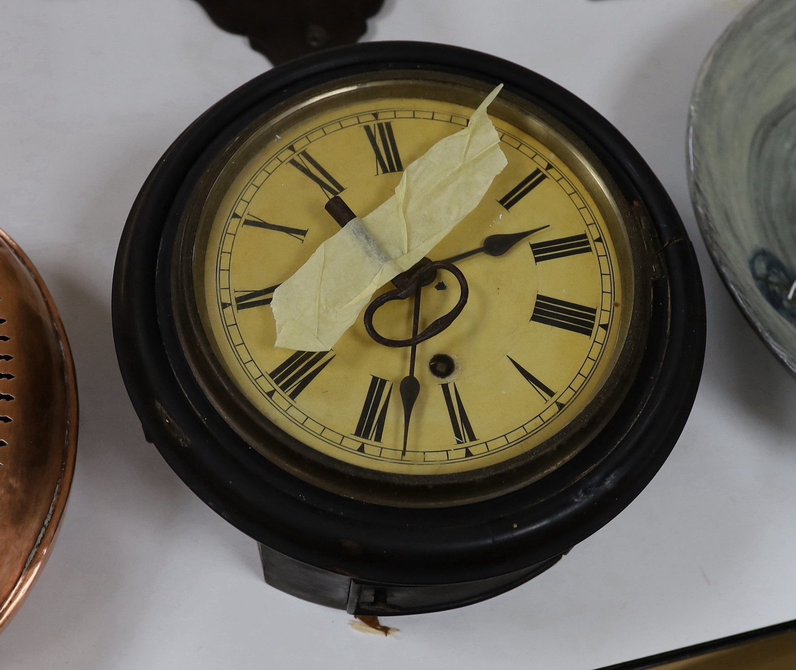 A Victorian circular dialled wall timepiece, 26cm diameter